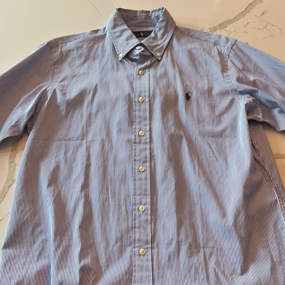 Ralph Lauren Men's Blue and White Striped Shirt